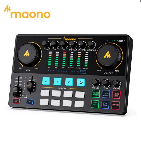 Interfaz de Audio Maonocaster Maono AME2 / Consola para Podcast / Phantom Power 48V / Bluetooth / Batería Recargable / Soundpads