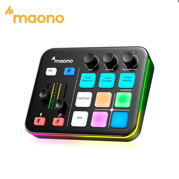 Mezclador de Audio Maono G1 Neo / Consola para Streaming Gamer / Phantom Power 48V / Bluetooth / Iluminación RGB / Batería Recargable