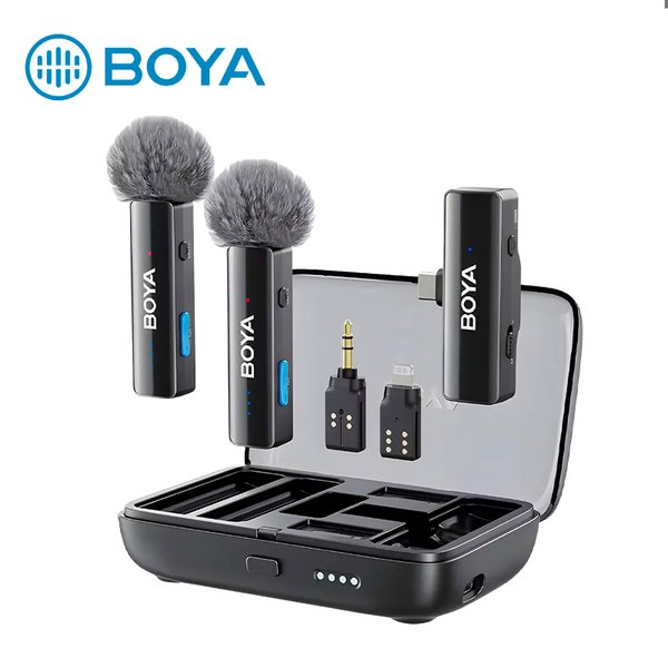 Micrófono Inalámbrico 3 en 1 Boyalink V2.0 / Set de 2 Micrófonos / Conectores USB-C, Lightning y 3.5mm / Cancelación de Ruido / Estuche de Carga