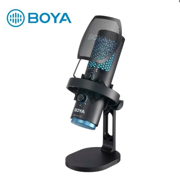 Micrófono Inalámbrico Boya K5-02 / Con Cancelación de Ruido / Botones de Control y Mute / Con Iluminación RGB / Incluye Base y Filtro Antipop