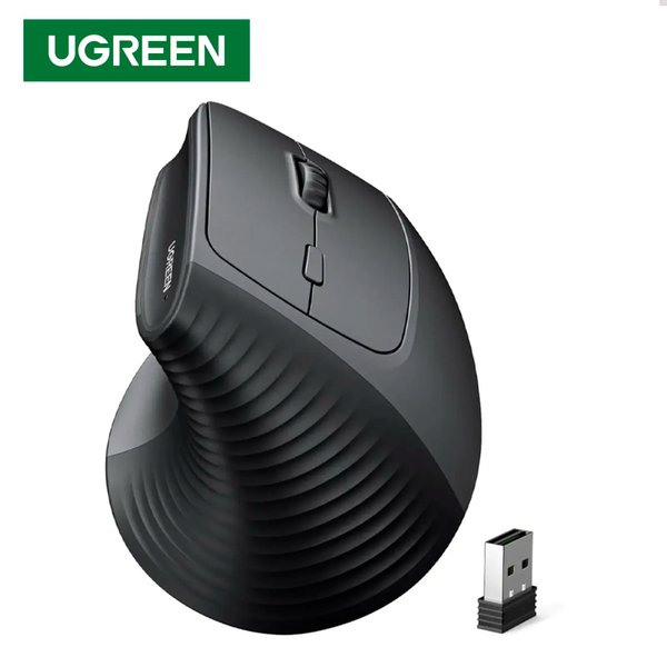 Mouse Ergonómico Vertical UGREEN / Inalámbrico 2.4GHz / 1 Pila AA (Hasta 18 Meses) / Hasta 4000 DPI / 6 Botones / Negro