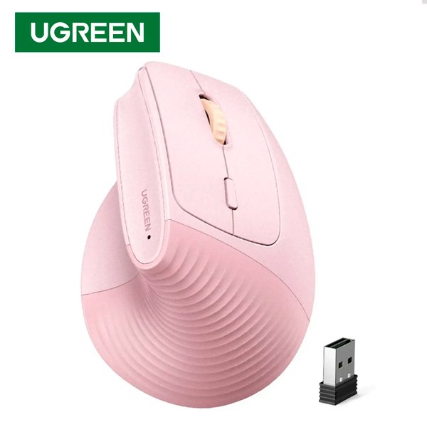 Mouse Ergonómico Vertical UGREEN / Inalámbrico 2.4GHz / 1 Pila AA (Hasta 18 Meses) / Hasta 4000 DPI / 6 Botones / Rosado