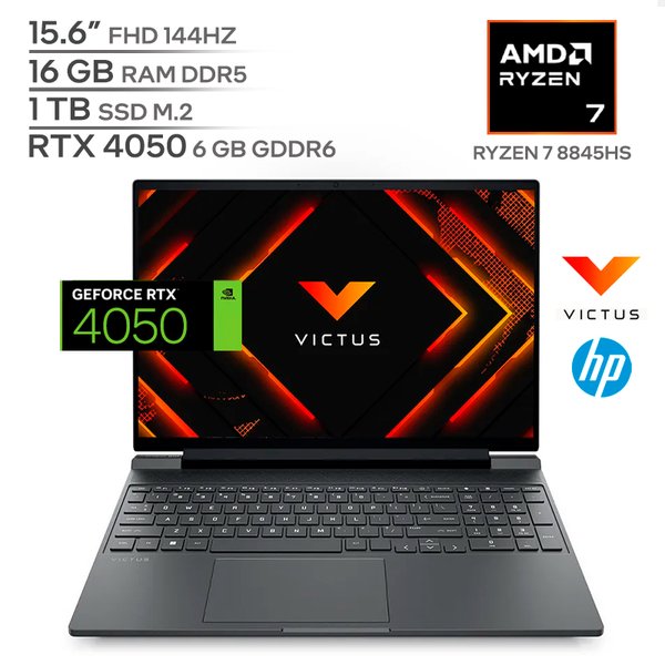 HP VICTUS 15 FB3025NR / AMD Ryzen 7 8845HS / 16GB RAM DDR5 / 1TB SSD M.2 / 15.6" FHD 144Hz / RTX 4050 6GB / Teclado Luminoso
