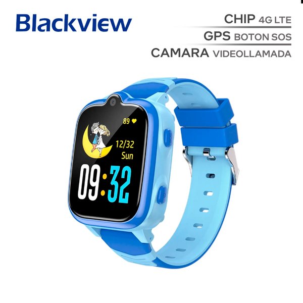 Reloj GPS Blackview para Niños / Chip 4G / Pantalla 1.83" / 1GB+8GB / IP67 Resistente al Agua / Videollamadas / Con Parlante / Azul