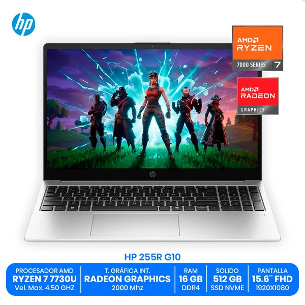 HP 255R G10 / AMD Ryzen 7 7730U / 16GB RAM DDR4 / 512GB SSD NVMe / 15.6" FHD