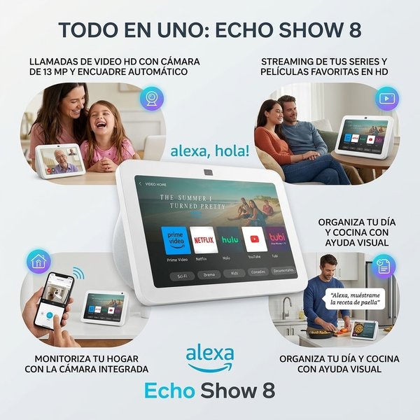 Amazon Echo Show 8 3ª Generación / Pantalla Táctil HD 8.0" / Cámara 13MP / Asistente Alexa / Wi-Fi 6 & Bluetooth / Hub Integrado / Blanco