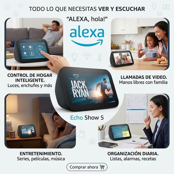Amazon Echo Show 5 3ª Generación / Pantalla Táctil 5.5" / Cámara 2MP / Asistente Alexa / Wi-Fi & Bluetooth / Negro