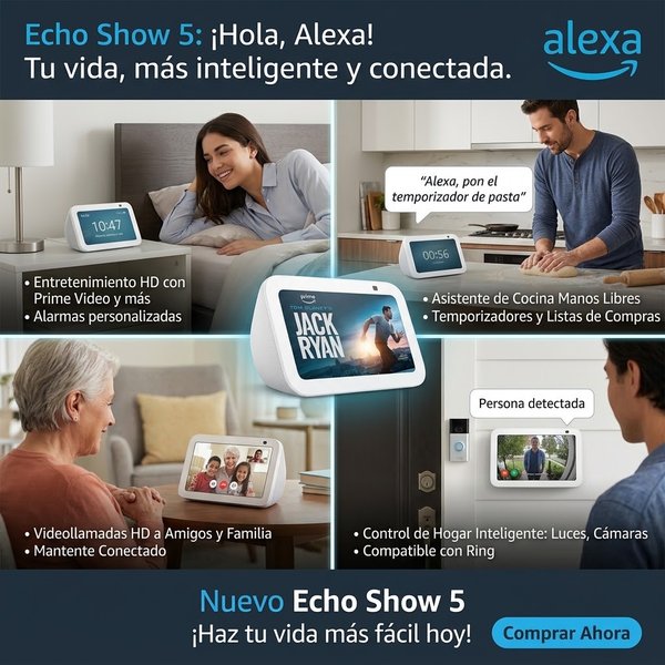 Amazon Echo Show 5 3ª Generación / Pantalla Táctil 5.5" / Cámara 2MP / Asistente Alexa / Wi-Fi & Bluetooth / Blanco