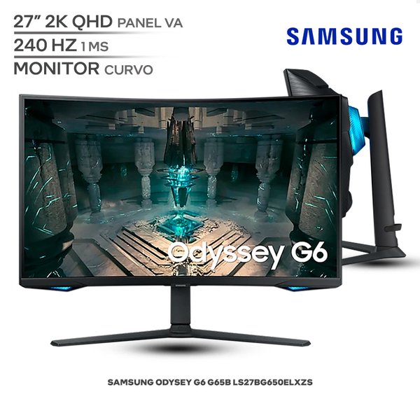 Monitor Gamer Curvo Samsung Odyssey G6 LS27BG650ELXZS / 27" 2K QHD (2560x1440) / Panel VA Curvo 1000R / 240 Hz / 1 ms / HDMI 2.1 / DisplayPort / Smart TV Tizen