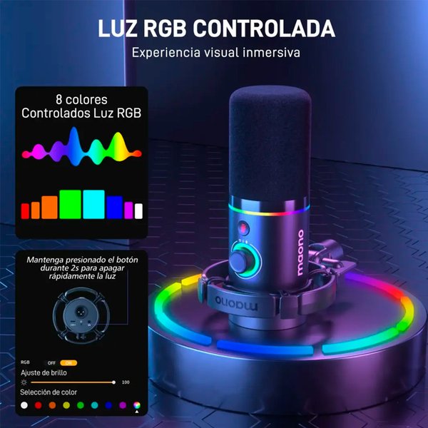 Micrófono Dinámico Maono PD200XS USB/XLR / Con Iluminación RGB y Brazo Articulado