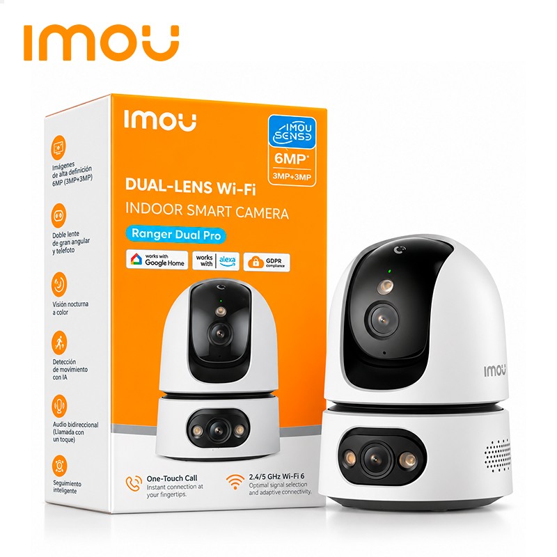 Imou Ranger Dual Pro 6MP | Doble Lente (3MP+3MP) | Visión Nocturna a Color | Botón de Llamada Directa | Wi-Fi 6 Doble Banda | Compatible con MicroSD
