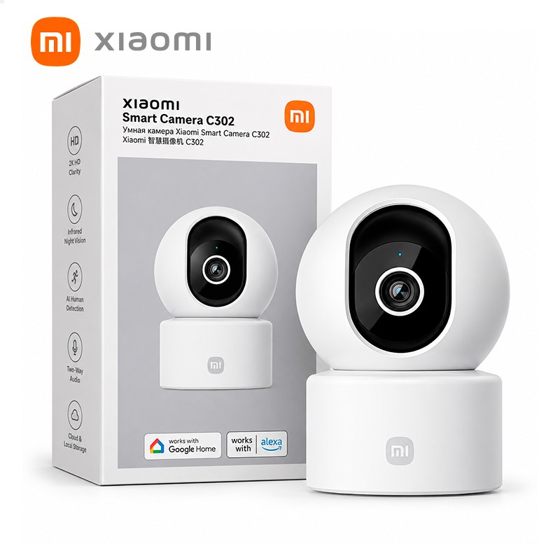 Xiaomi Smart Camera C302 / Resolución 2K HD (3 MP) / Visión Nocturna Infrarroja / Detección Humana por IA / Compatible con Google Home y Alexa