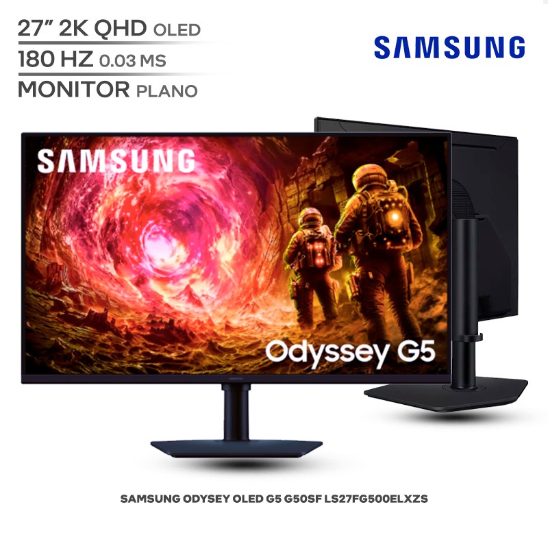 Samsung Odyssey OLED G5 LS27FG500ELXZS / 27" 2K QHD (2560x1440) / Panel OLED / 180 Hz / 0.03 ms / Monitor Plano / HDMI / DisplayPort