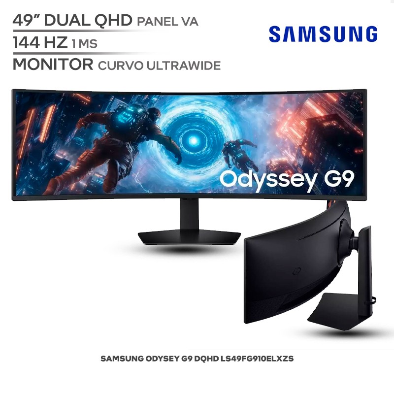 Monitor Gamer Curvo Ultrawide Samsung Odyssey G9 LS49FG910ELXZS / 49" Dual QHD / Panel VA / 144 Hz / 1 ms / HDMI / DisplayPort