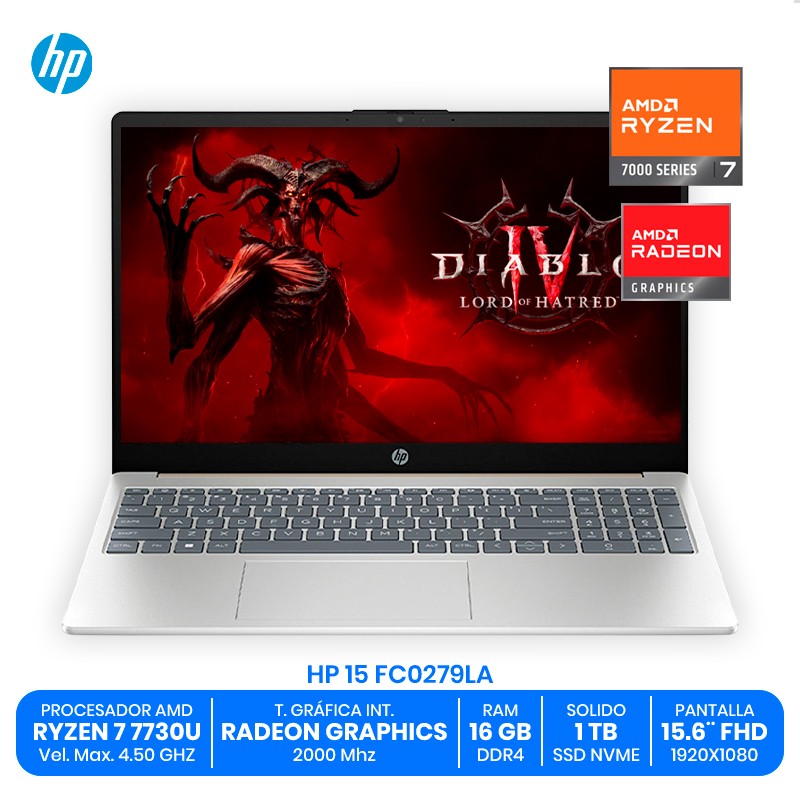 HP 15-FC0279LA / AMD Ryzen 7 7730U / 16GB RAM DDR4 / 1TB SSD NVMe / Pantalla 15.6" Full HD / AMD Radeon Graphics
