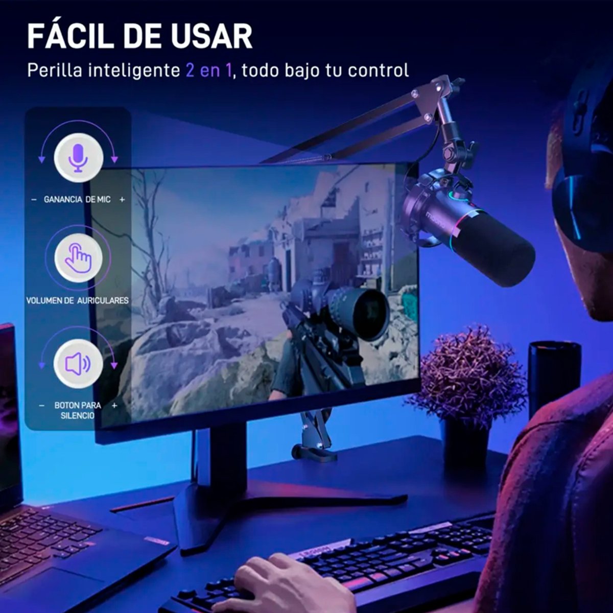 Micrófono Dinámico Maono PD200XS USB/XLR / Con Iluminación RGB y Brazo Articulado - 5