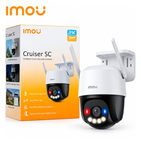 Imou Cruiser SC 3MP | Resolución 2K | Visión Nocturna Inteligente a Color | Detección Humana | Luces de Advertencia Roja y Azul | Audio Bidireccional | Wi-Fi | Compatible con MicroSD