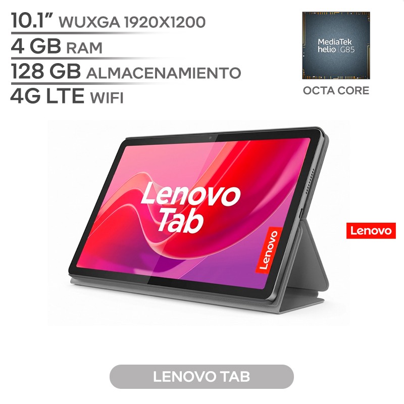 Lenovo Tab / Pantalla 10.1" WUXGA (1920x1200) IPS / 4GB RAM / 128GB Almacenamiento / Cámaras 8 MP + 5 MP / Batería 5100 mAh / 4G LTE + Wi-Fi