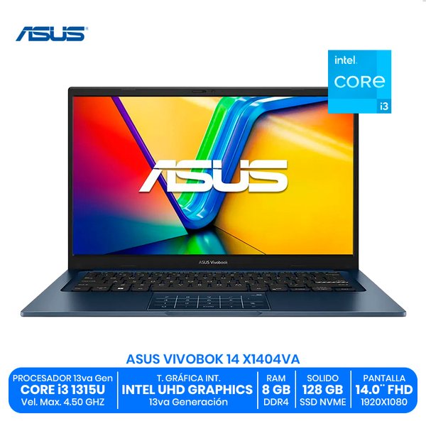 ASUS VIVOBOOK 14 X1404VA / Intel Core i3-1315U / 8GB RAM DDR4 / 128GB SSD NVMe / 14.0" FHD