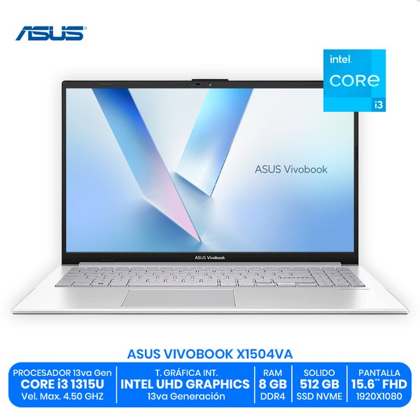ASUS VIVOBOOK X1504VA / Intel Core i3-1315U / 8GB RAM DDR4 / 512GB SSD NVMe / 15.6" FHD