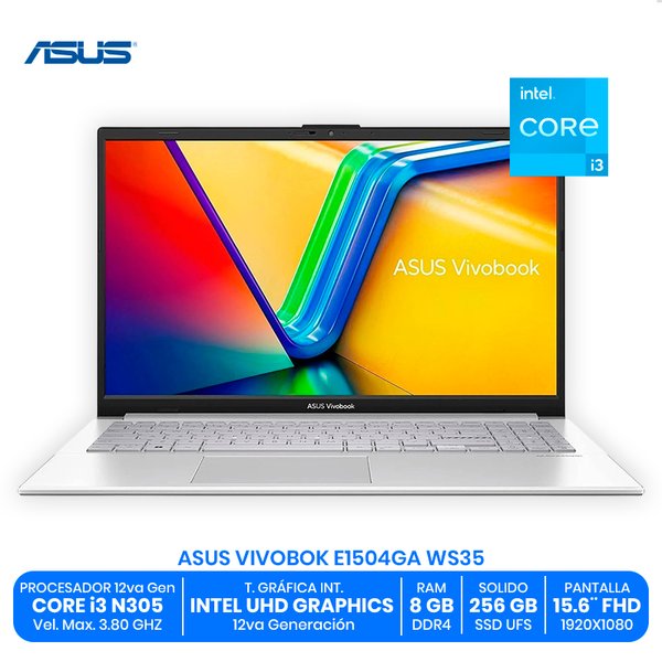 ASUS VIVOBOOK E1504GA-WS35 / Intel Core i3-N305 / 8GB RAM DDR4 / 256GB SSD UFS / 15.6" FHD