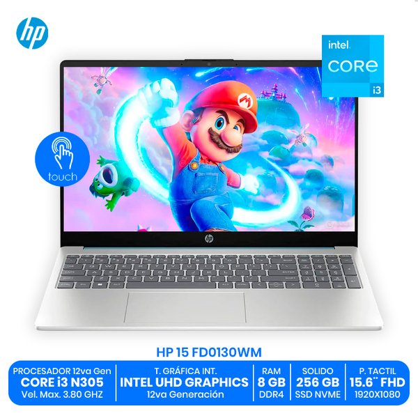 HP 15 FD0130WM / Intel Core i3-N305 / 8GB RAM DDR4 / 256GB SSD NVMe / 15.6" FHD Táctil