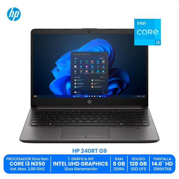 HP 240RT G9 / Intel Core i3 N350 / 8GB RAM DDR4 / 128GB SSD UFS / 14.0" HD