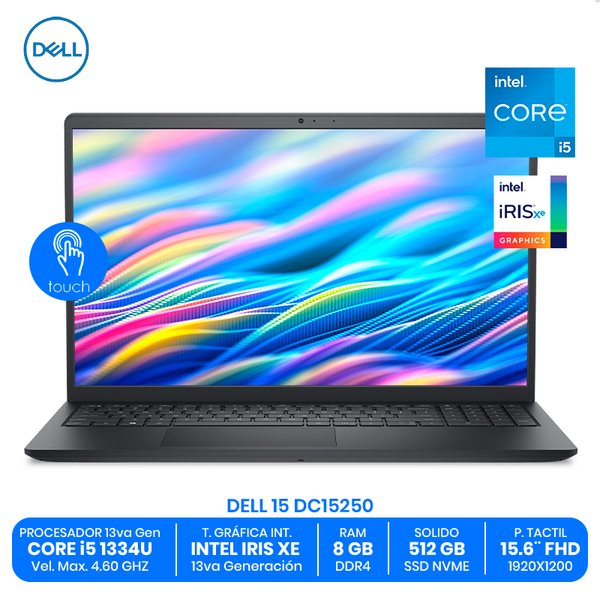 DELL 15 DC15250 / Intel Core i5-1334U / 8GB RAM DDR4 / 512GB SSD NVMe / 15.6" FHD Táctil