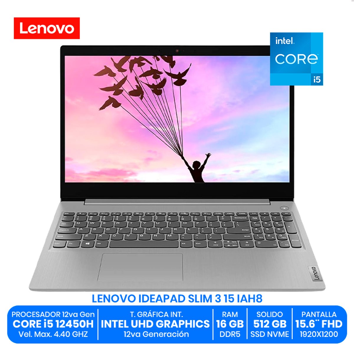 LENOVO IDEAPAD SLIM 3 15IAH8 / Intel Core i5-12450H / 16GB RAM DDR5 / 512GB SSD NVMe / 15.6" FHD - 2