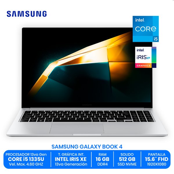SAMSUNG GALAXY BOOK 4 / Intel Core i5-1335U / 16GB RAM DDR4 / 512GB SSD NVMe / 15.6" FHD