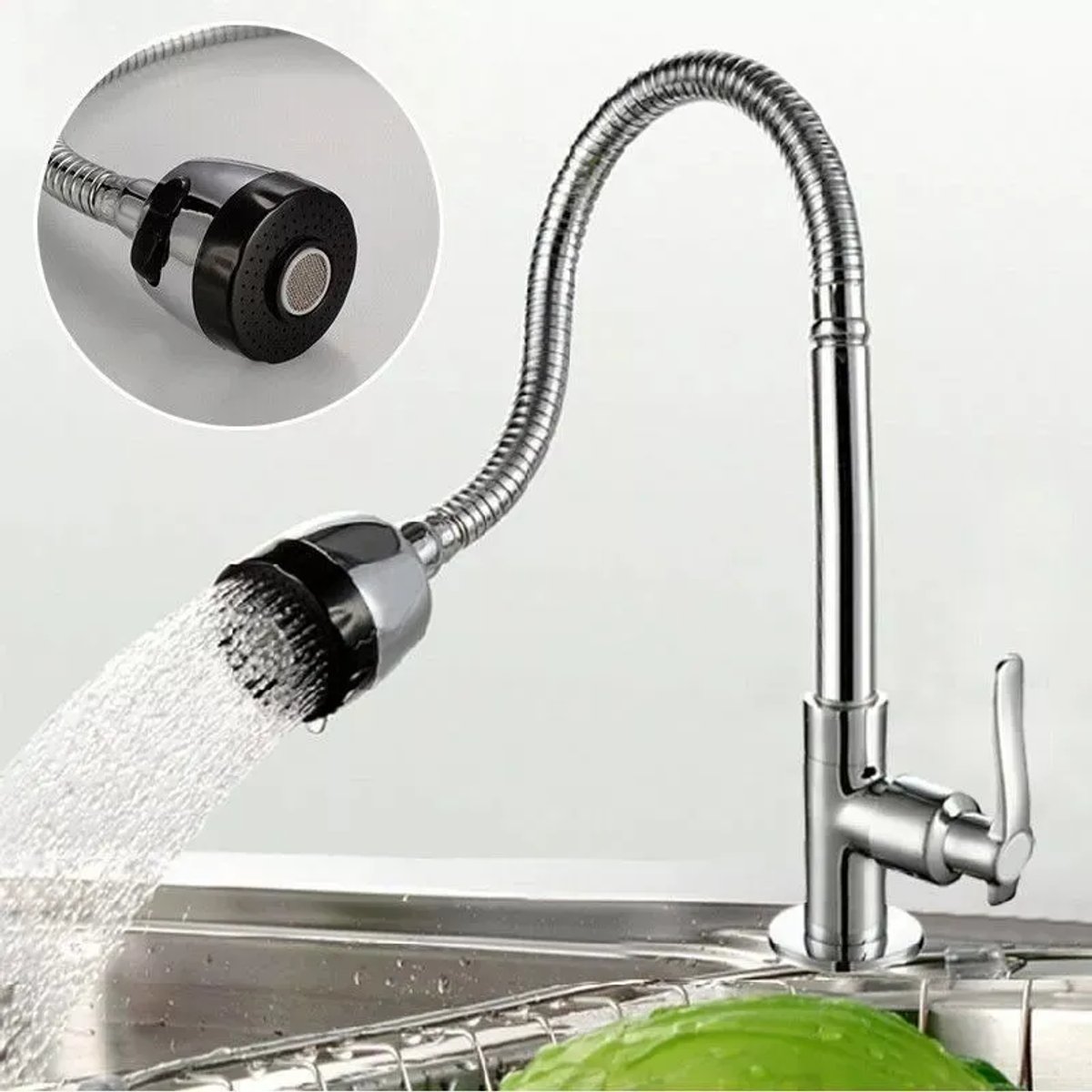 CANILLA PARED COCINA ALTO PERILLA FLEXIBLE PLAST CROMADO SUPREMA