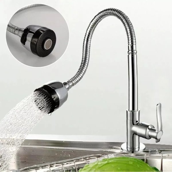 CANILLA PARED COCINA ALTO PERILLA FLEXIBLE PLAST CROMADO SUPREMA