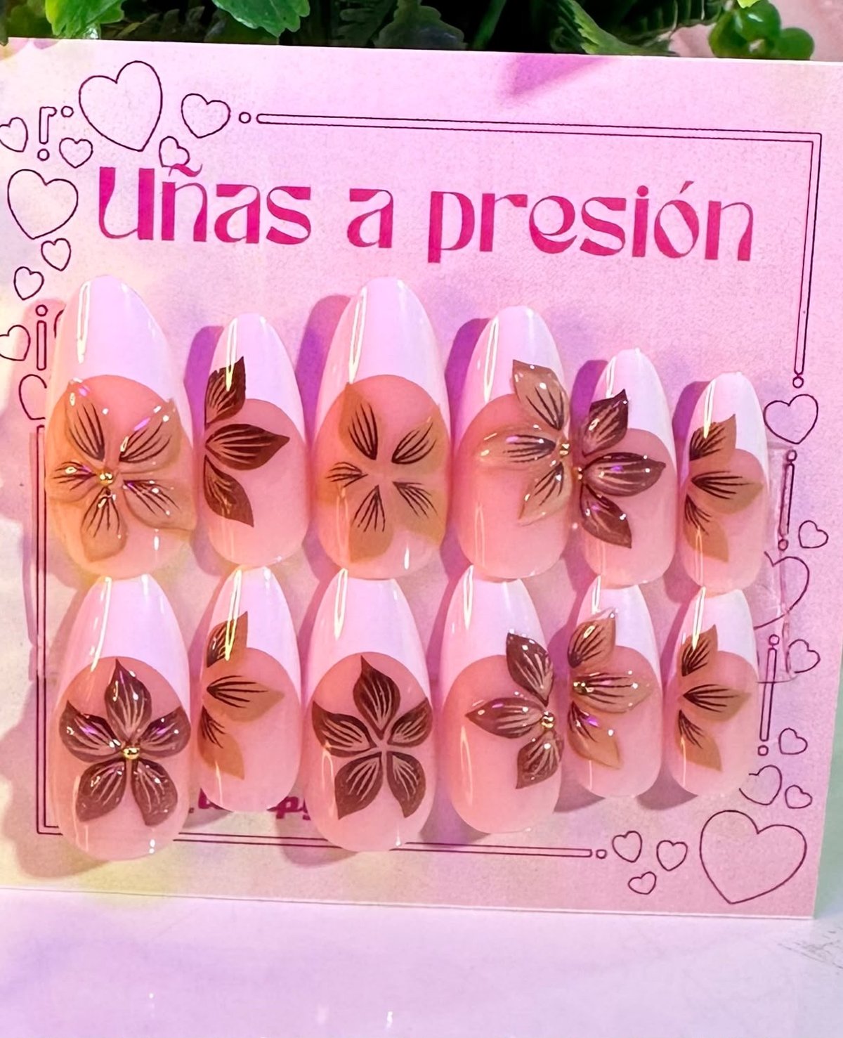 Francesas blancas con flores cafes en 3D – M100-5 - 3
