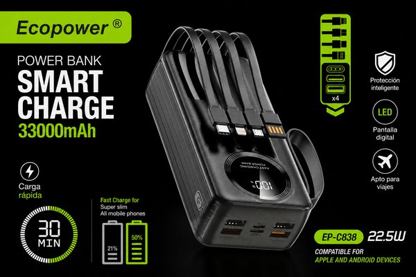 Cargador portatil Ecopower de Alta Capacidad 33000mAh