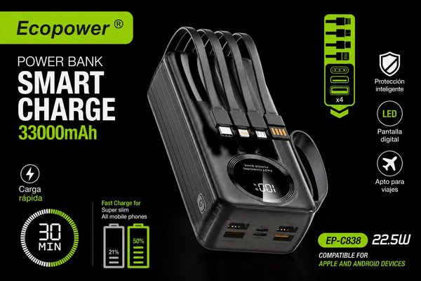 Cargador portatil Ecopower de Alta Capacidad 33000mAh