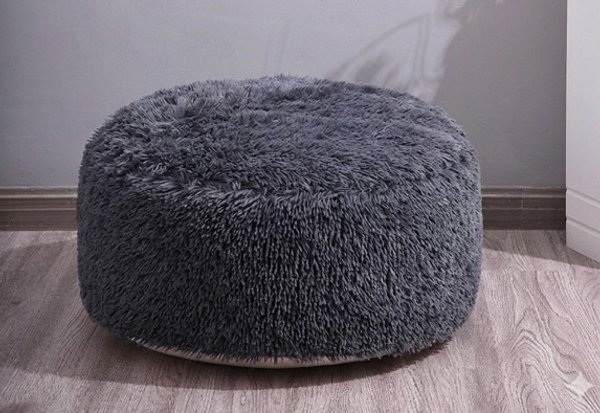 Puff Peludo Gris Oscuro