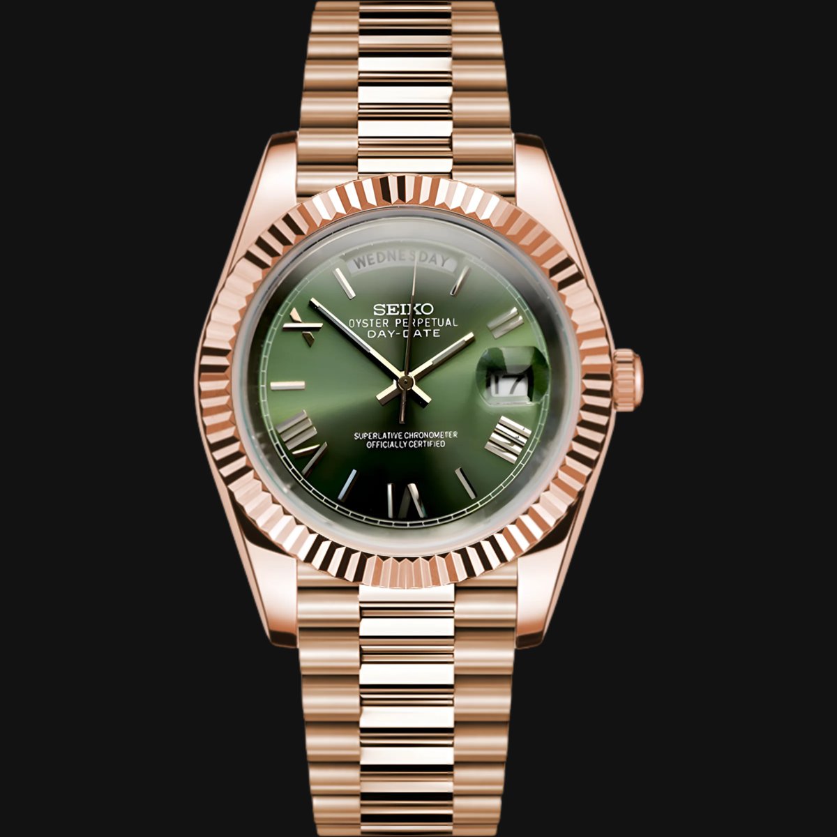 Seiko Mod Daydate "Verde Oliva" Oro Rosa