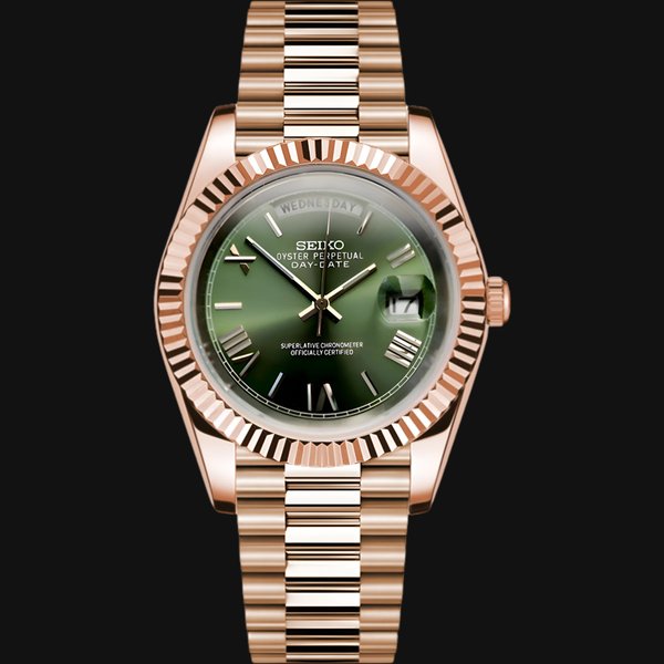 Seiko Mod Daydate "Verde Oliva" Oro Rosa