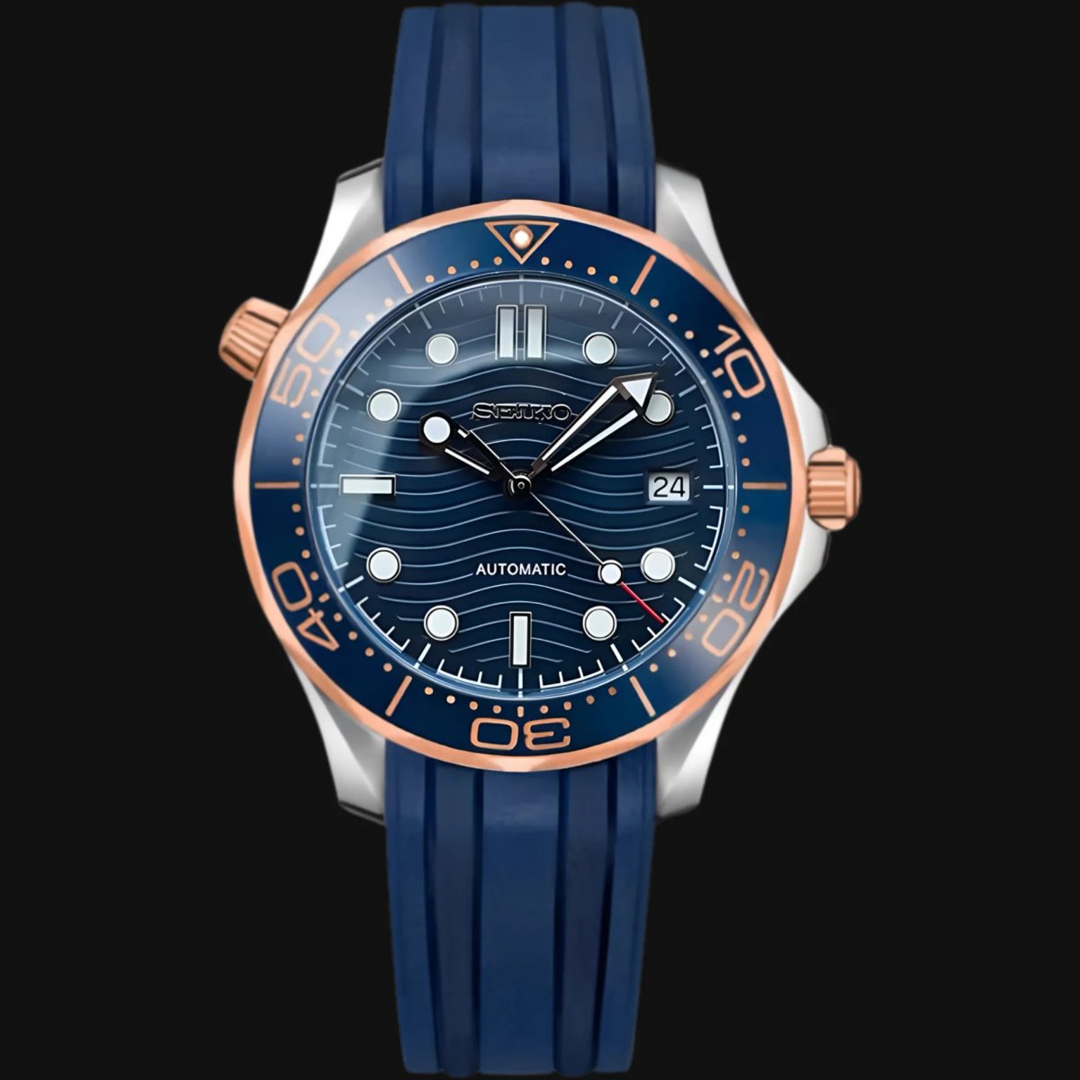 Seiko Mod Seamaster "Oro Rosa & Navy Blue"