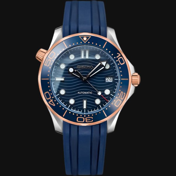 Seiko Mod Seamaster "Oro Rosa & Navy Blue"