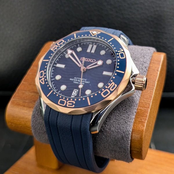 Seiko Mod Seamaster "Oro Rosa & Navy Blue"