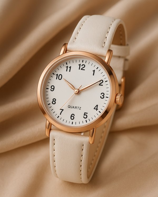 ⌚ Reloj Minimalista para Mujer – Correa Blanca y Esfera Elegante en Oro Rosa