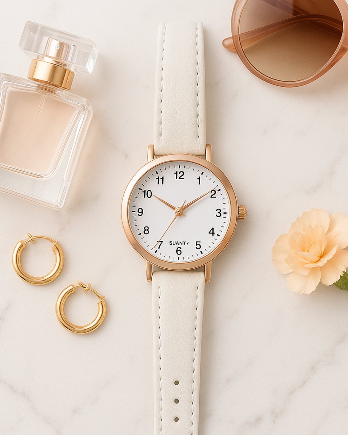 ⌚ Reloj Minimalista para Mujer – Correa Blanca y Esfera Elegante en Oro Rosa - 3
