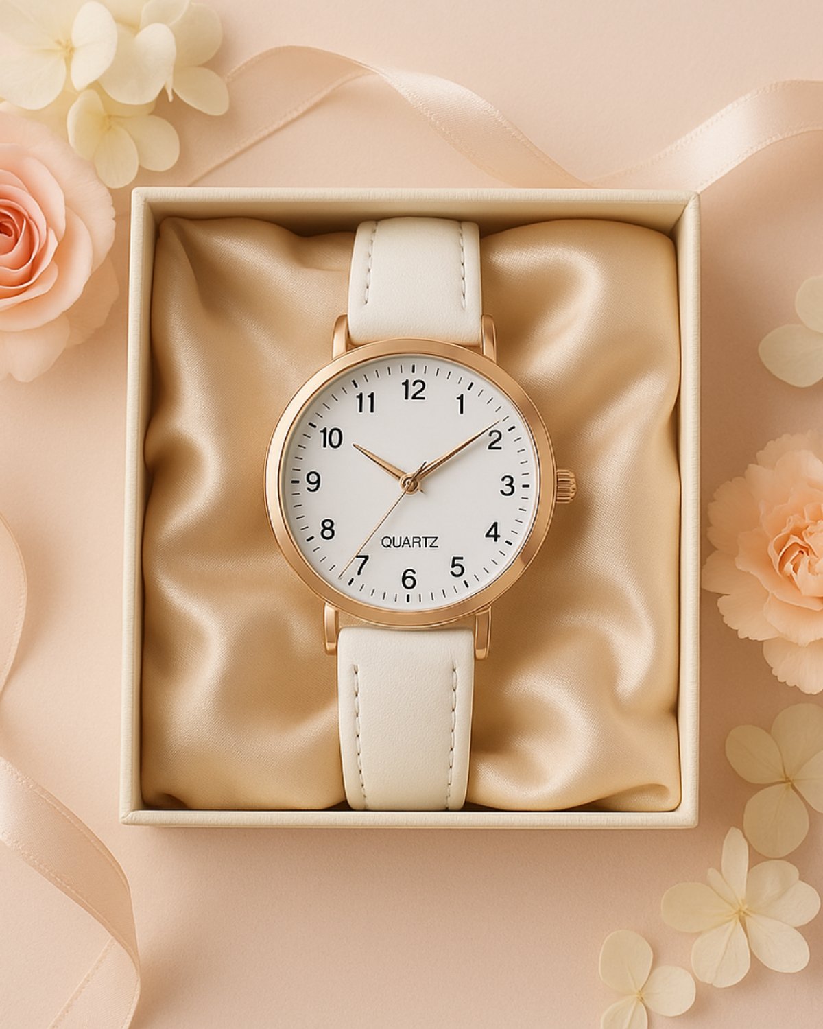⌚ Reloj Minimalista para Mujer – Correa Blanca y Esfera Elegante en Oro Rosa - 2