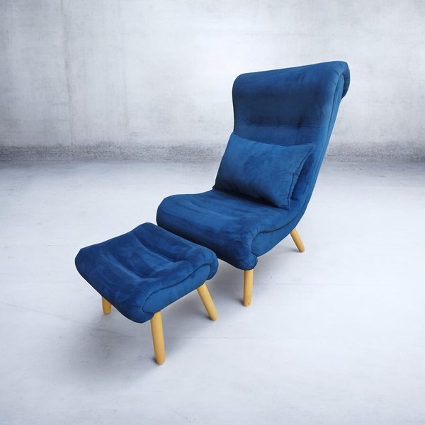 POLTRONA DOROTEA CON BANQUETA AZUL