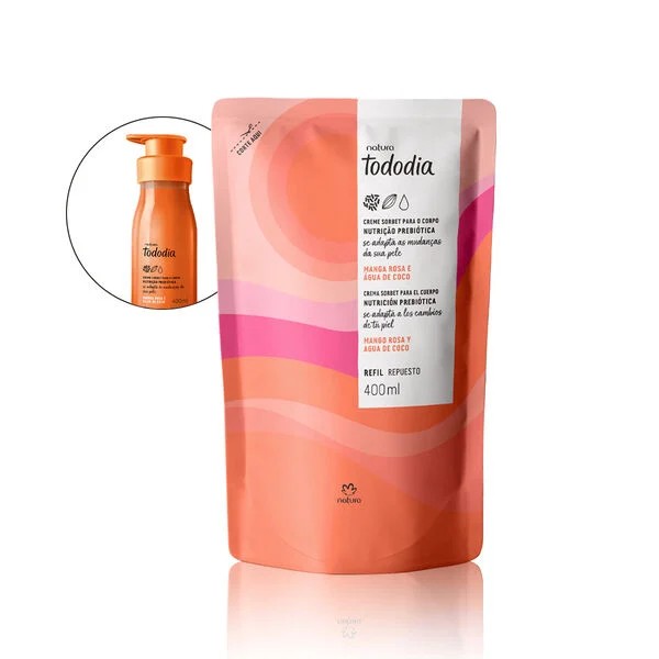 Crema nutritiva para cuerpo Tododia Manga Rosa e Agua de Coco refil 400 ml