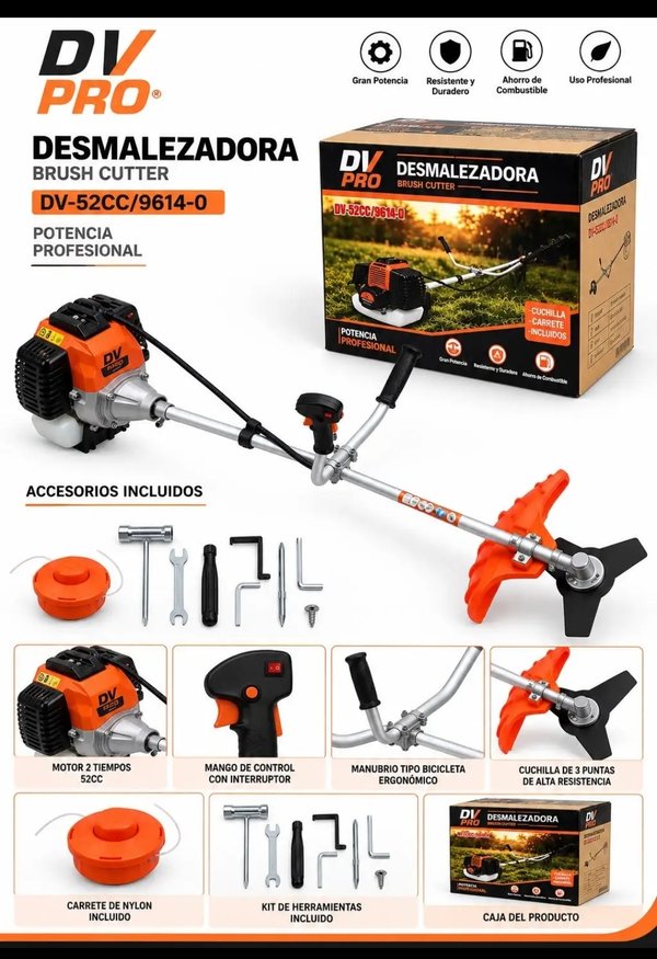 DESMALEZADORA DV PRO DV 52 CC 2 TIEMPOS (COMBUSTIBLE + ACEITE)