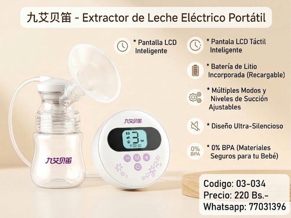 Extractor de Leche Eléctrico Portátil Recargable con Pantalla LCD Tácti