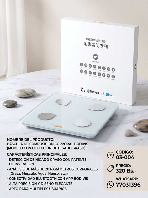Báscula Inteligente de Composición Corporal Bodivis – Detección de Hígado Graso y Bluetooth