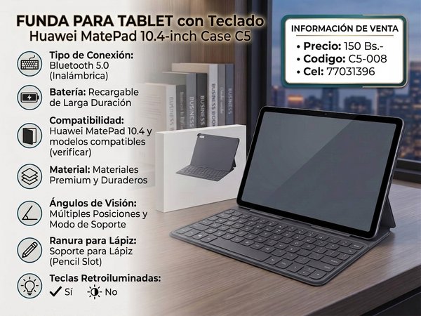 Funda con Teclado Bluetooth Retroiluminado para Tablet Huawei MatePad 10.4